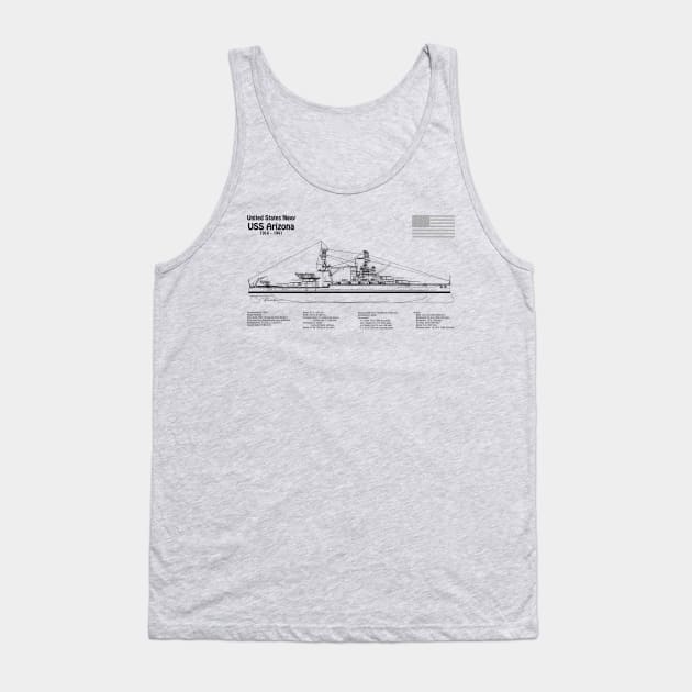 USS Arizona Battleship bb-39. World War II. Sunk on Pearl Harbor - SD Tank Top by SPJE Illustration Photography